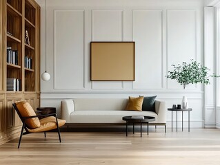 Modern living room design showcase minimalist interior home space bright environment wide angle view