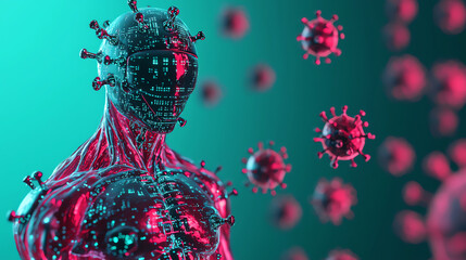 Microscopic soldiers made of nanobots defending against viruses