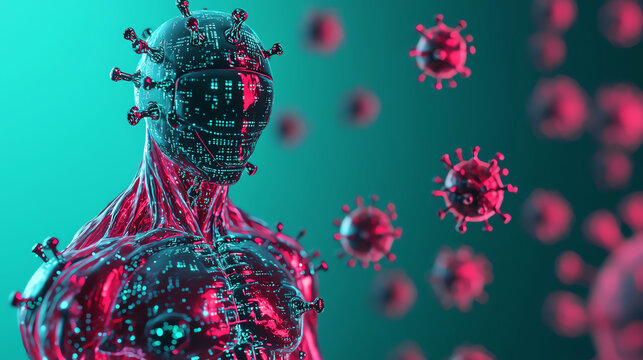 Microscopic soldiers made of nanobots defending against viruses