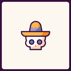 Stylized Skull Icon with Sombrero, Depicting Festive Celebration of Mexican Holiday