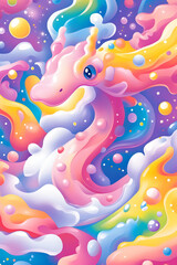 Fototapeta premium Pastel creature in colorful bubbly liquid