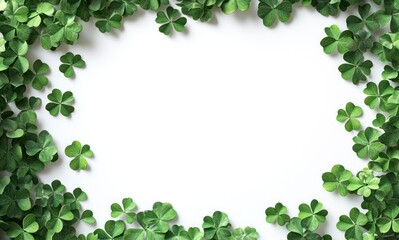 Fresh Shamrock Border on White Background for Saint Patrick's Day