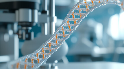 High tech molecular 3D printer constructing DNA sequence in laboratory