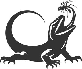 Lizard with its tongue extended and catching prey animal vector