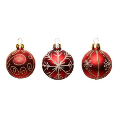 Red Christmas ornaments with intricate designs on transparency background