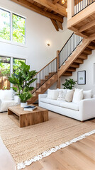 Rustic modern living room with wooden accents