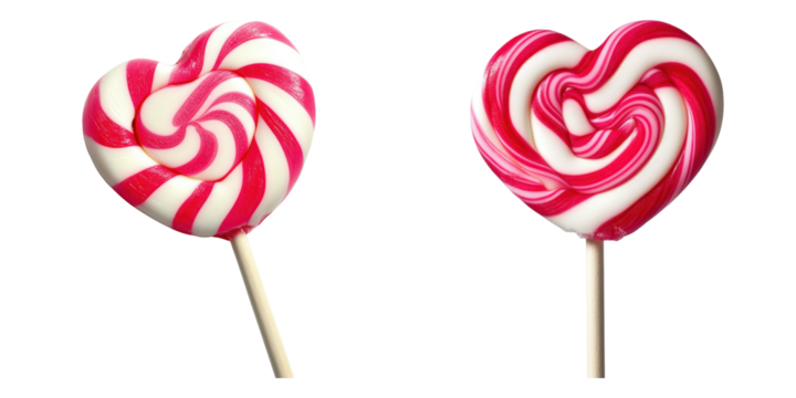 Heart shaped pink and white lollipops on sticks isolated on transparency background - Powered by Adobe