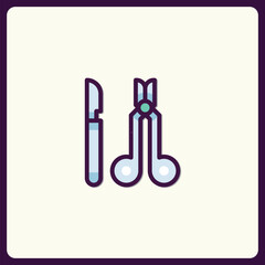 Minimalist Icon of Surgical Tools Featuring Scalpel and Forceps in Clean Design