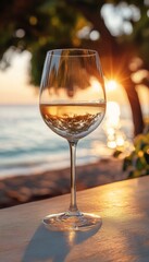 Obraz premium white wine in a chilled glass at a bar on the beach