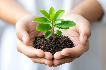 Small plant held gently in cupped hands