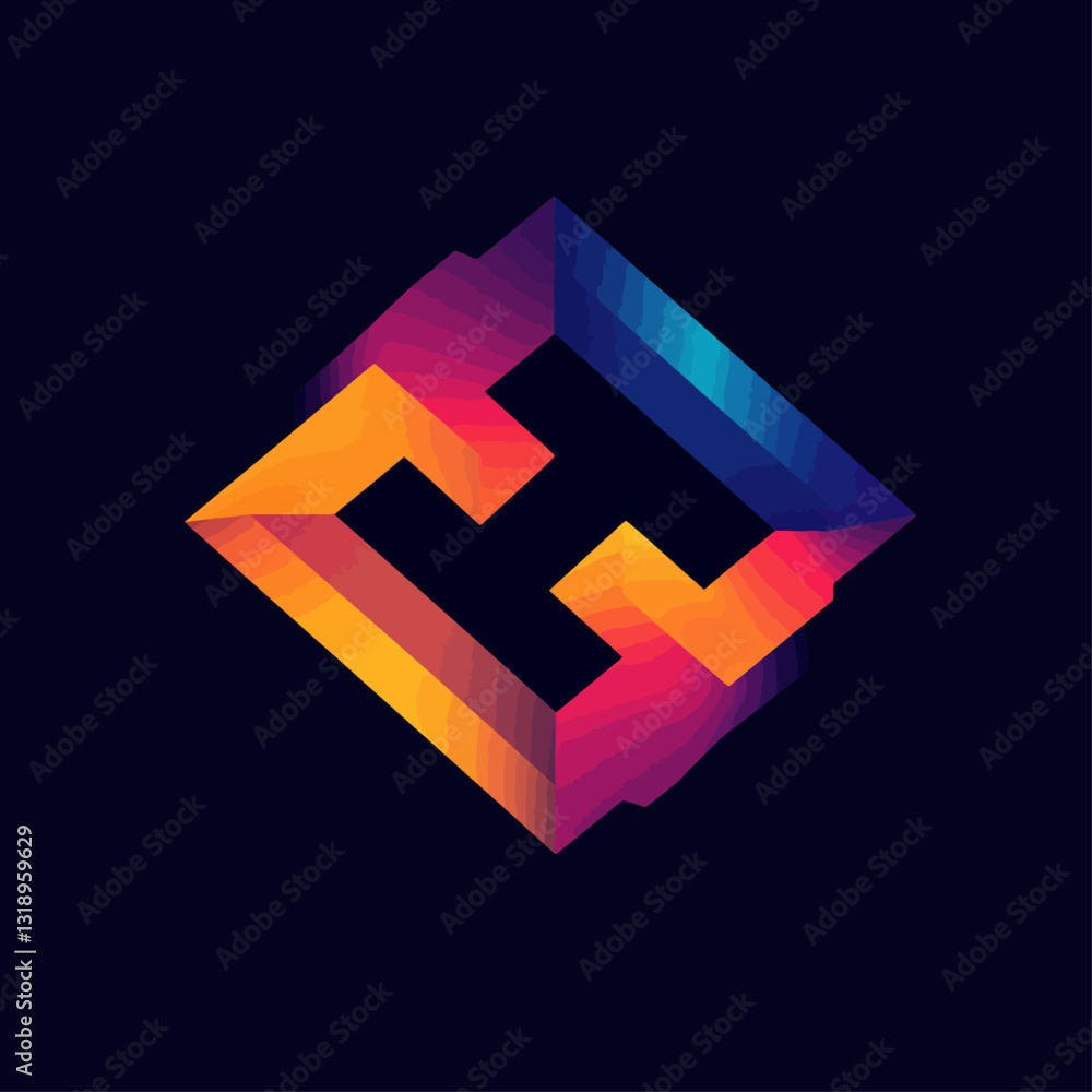 Poster gradient abstract shape of letter h on dark background for modern design