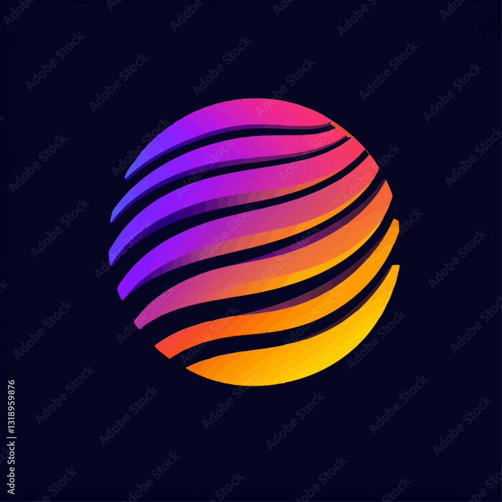 Poster abstract gradient sphere with wave patterns on a dark background design