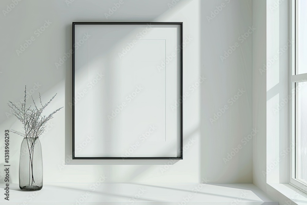 Aufkleber high definition view of rectangular frame mockup design on a white wall