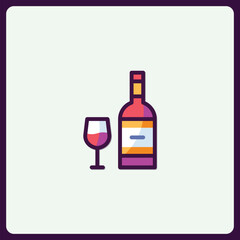 Stylized Wine Bottle and Glass Icon, Flat Design for Beverage Concepts