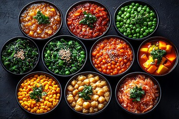 Indian Vegetable Dishes for Dark Background.