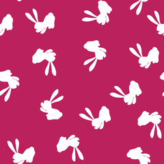 Seamless pattern with white silhouette Easter rabbits on color background. Design for card, postcard, wallpaper, fabric, textile. Vector stock illustration. Cartoon style.