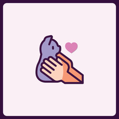 Stylized icon depicting care and affection for a pet with warm colors