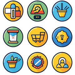 E-commerce Icon Set: Online Shopping, Security, Settings, Delivery and More