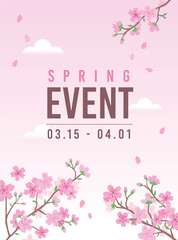 A poster illustration of a spring event with cherry blossoms in bloom