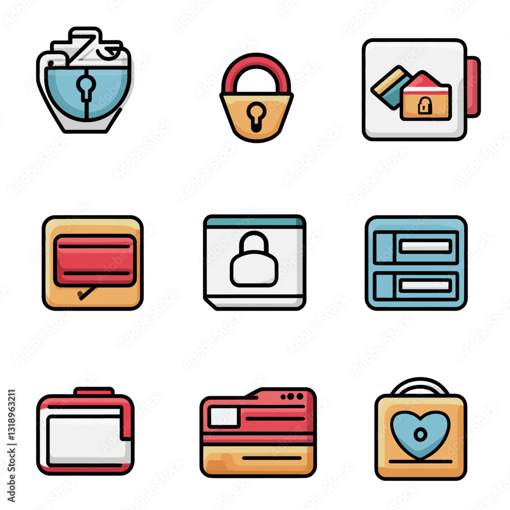 Poster security icons with padlock protection shield for data and information