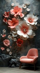 3D floral wall elegant interior decor high resolution hd picture