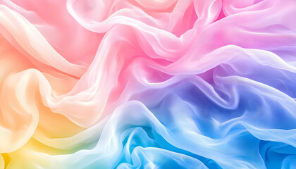Fototapeta premium Vibrant, flowing, translucent fabric with a rainbow gradient. Soft, pastel colors blend smoothly