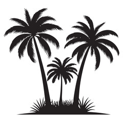Fototapeta premium Tropical palm tree silhouette at sunset on a beach with ocean view, perfect for a summer holiday illustration