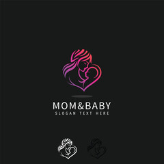 Mother child care logo design illustration, love Mom holding her child logo, abstract icon symbol gentle dream hope calm embrace