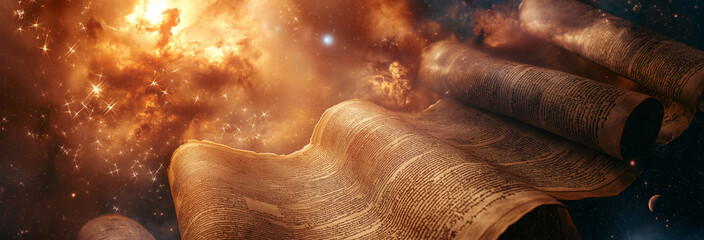 photo of ancient scrolls or texts interwoven with the threads of humanity, hinting at the prophecies foretelling the birth of the Messiah.