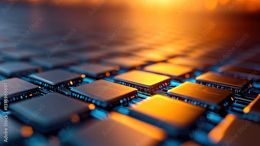 Poster close-up of a circuit board with glowing components.