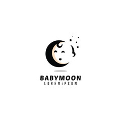 simple baby moon logo design illustration, cute baby sand moon logo concept,  abstract baby moon logo