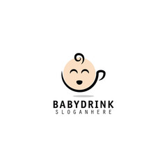 minimalist glass cup wit baby logo design, baby drink logo concept, icon template