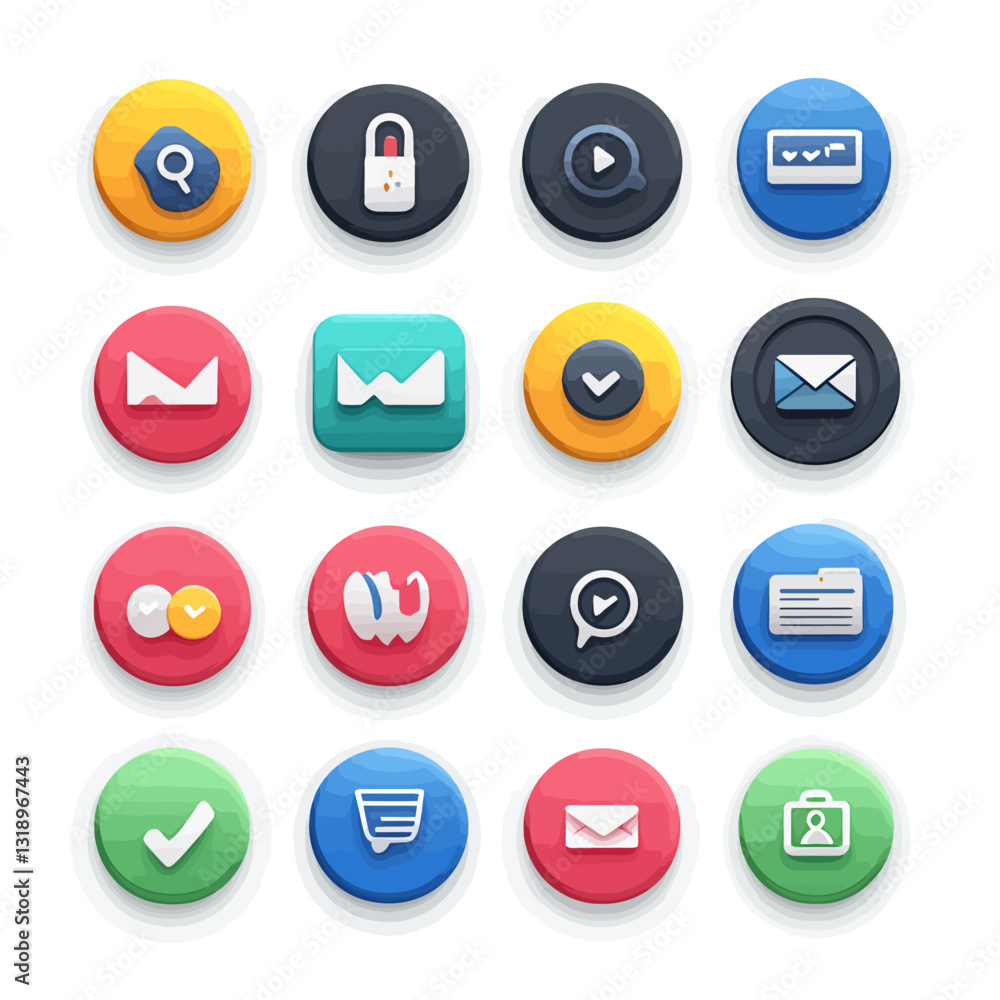 Poster colorful 3d icon set representing various communication and workflow symbols