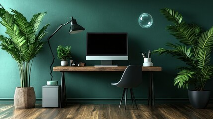 Modern workspace with plants