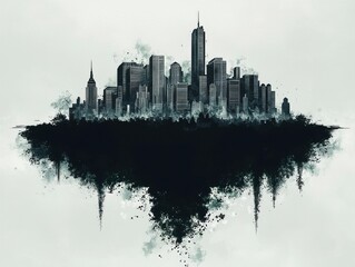 Obraz premium Elegant city skyline presented in black and white against a dramatic sky background