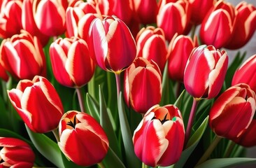 Spring floral background with red tulips