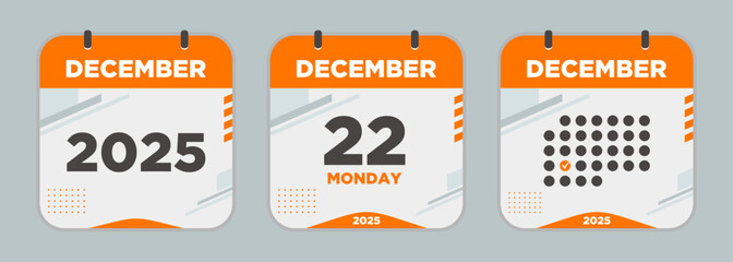 Modern Calendar icon. December. 2025 22 day. The concept of waiting for an important date. Day calendar with date December 22. Cheklist day calendar. Vector illustration.