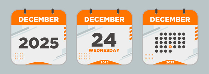 Modern Calendar icon. December. 2025 24 day. The concept of waiting for an important date. Day calendar with date December 24. Cheklist day calendar. Vector illustration.