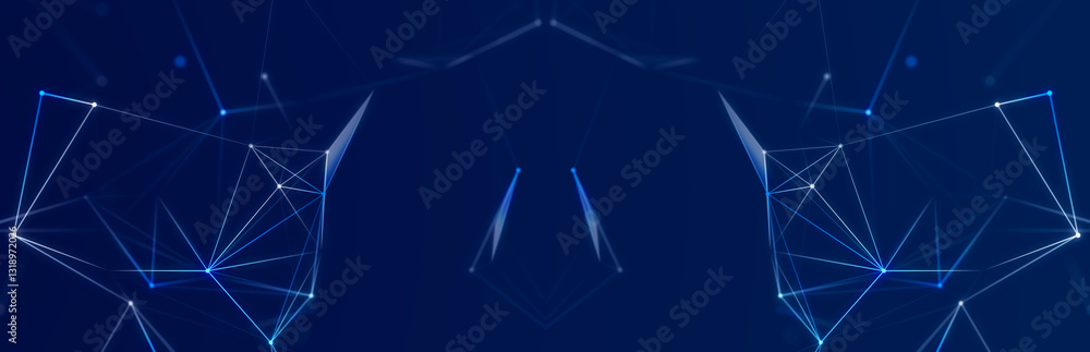 Poster abstract polygonal space with dots and lines. connection science background. triangular business wal