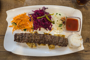 Traditional Turkish cuisine, adana shashlik, minced meat.