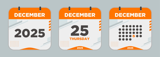 Modern Calendar icon. December. 2025 25 day. The concept of waiting for an important date. Day calendar with date December 25. Cheklist day calendar. Vector illustration.