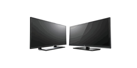 Print  Black flat screen LCD  TV isolated on  white  background vector illustration.