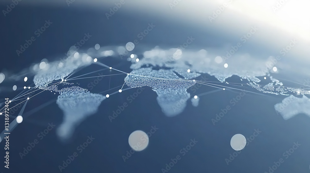 Poster global connectivity network visualized across continents with glowing dots