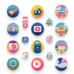 Colorful app icons representing diverse functions and utilities on white
