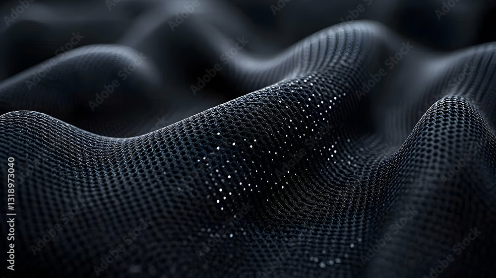 Poster abstract dark, textured surface with undulating waves and subtle, scattered highlights. the material