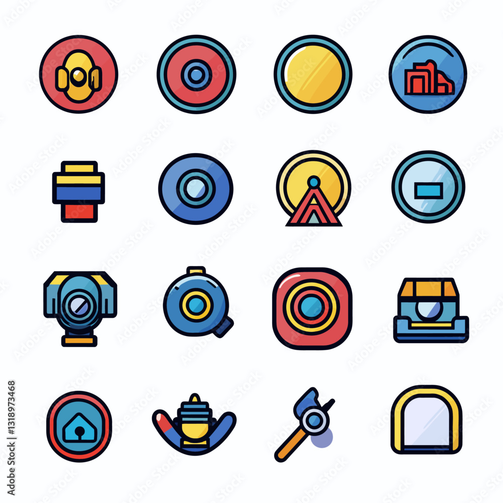 Poster set of 16 colorful icons of various objects and concepts vector image