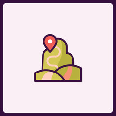 Adventure Awaits: Conceptual Hiking Trail Illustration with Destination Marker