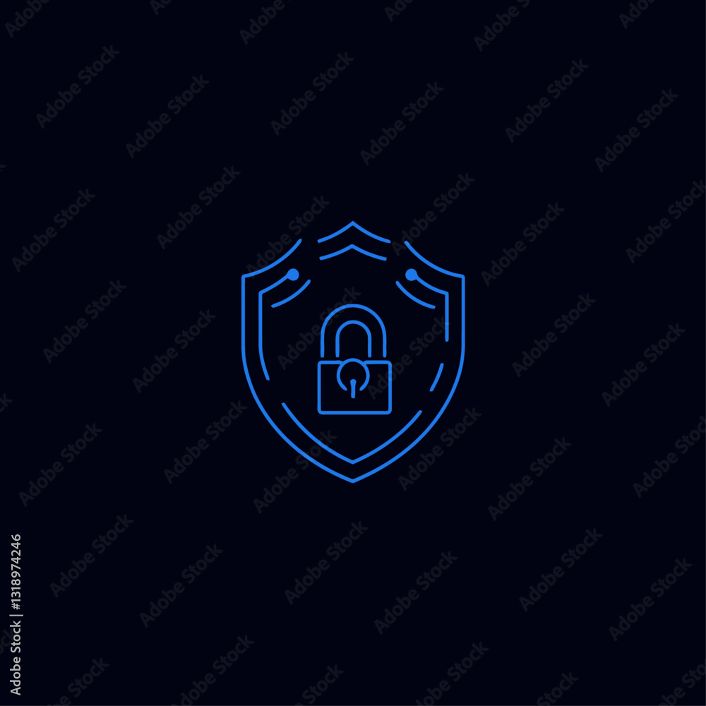Poster digital data protection with shield and lock symbol cyber security