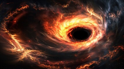 Abstract black hole in the dark sky with a glow of light, Black hole abstract with a swirling nebula and galaxies.