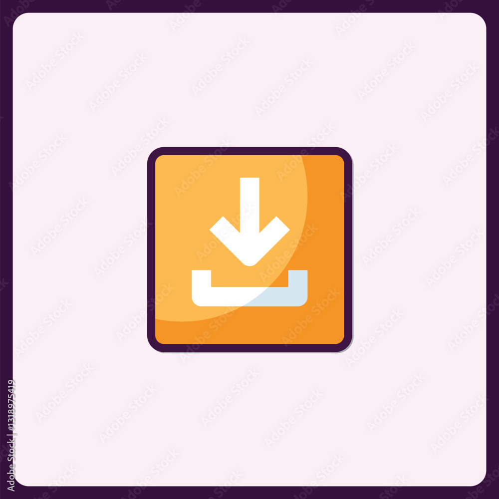 Poster graphical download symbol with an arrow pointing down into a tray container